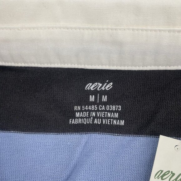 Aerie Size M Blue and Gray Striped Rugby Cropped Polo Shirt Long Sleeve - Picture 10 of 12